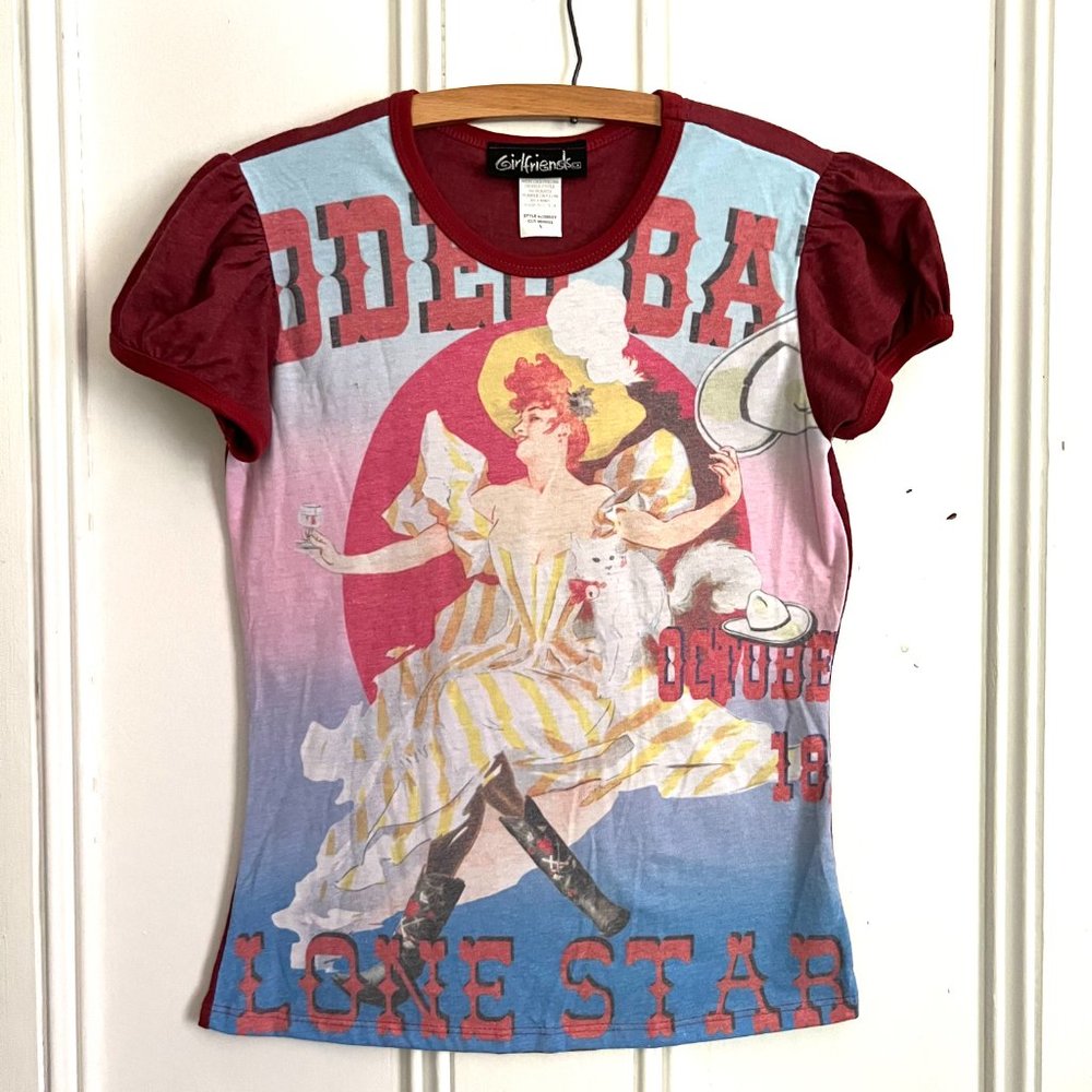 RARE 'Girlfriends' Victorian Saloon / LONE STAR T-shirt w Puff Sleeves!